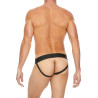 Ouch! Harness Jockstrap avec Zip Striped Front Noir-Rouge
